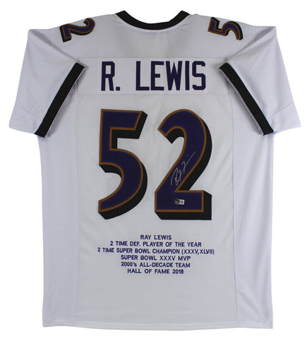 Ravens Ray Lewis Authentic Signed White Pro Style Stat Jersey BAS Witnessed