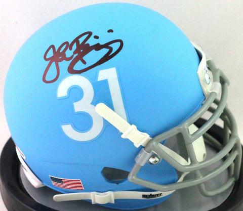 John Riggins Autographed KU Schutt Baby Blue Mini Helmet- Beckett W *Black