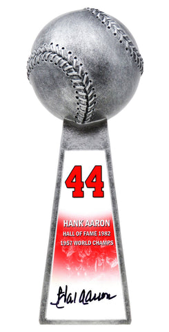 Hank Aaron BRAVES Signed Baseball World Champion Replica Silver Trophy - SS COA