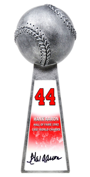Hank Aaron BRAVES Signed Baseball World Champion Replica Silver Trophy - SS COA