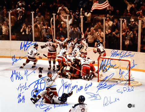 1980 Miracle On Ice Team USA SIgned 16x20 Photo w/19 Signatures- Beckett W Holo