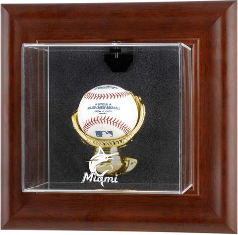 Miami Marlins Brown Framed Wall-Mounted 2019 Logo Baseball Display Case