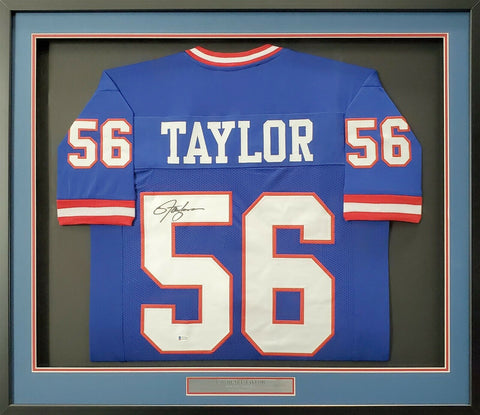 GIANTS LAWRENCE TAYLOR AUTOGRAPHED SIGNED FRAMED BLUE JERSEY BECKETT 191180