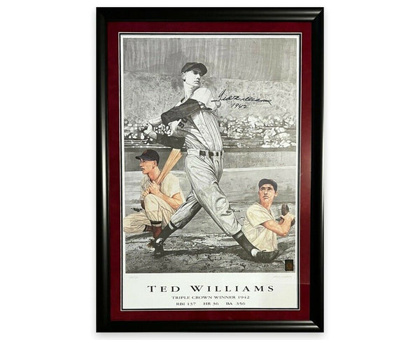 Ted Williams Signed Autographed Litho Framed 27x38 Inscribed 484/521 Grn Diamond