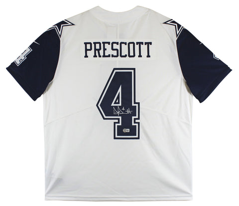 Cowboys Dak Prescott Signed White Color Rush Nike Elite Jersey BAS Witnessed