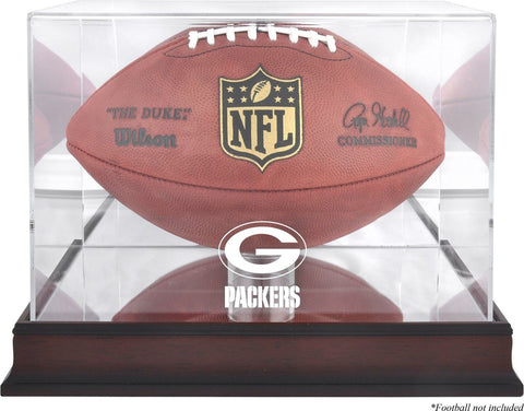 Green Bay Packers Mahogany Football Logo Display Case with Mirror Back