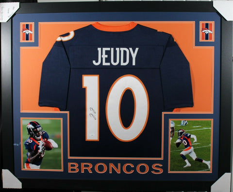 JERRY JEUDY (Broncos blue SKYLINE) Signed Autographed Framed Jersey JSA