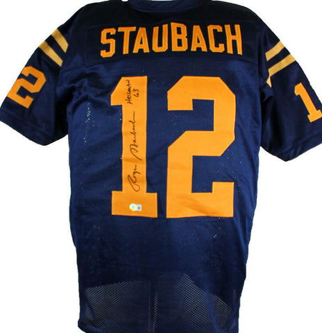 Roger Staubach Signed Blue College Style Jersey w/Insc.-Beckett W Hologram