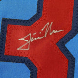 FRAMED Autographed/Signed JUSTIN MORNEAU 33x42 Retro Baseball Jersey JSA COA