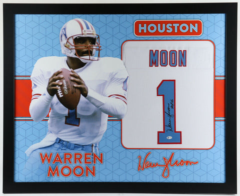Warren Moon Signed Houston Oilers 35" x 43" Custom Framed Jersey (Beckett COA)