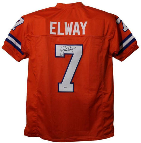 John Elway Autographed/Signed Denver Broncos Size XL Orange Jersey BAS 22887