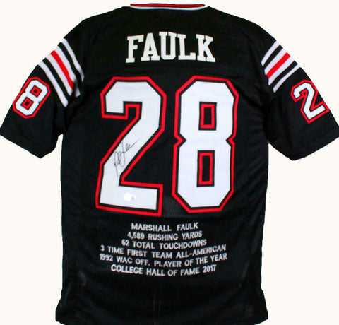 Marshall Faulk Autographed Black College Style STAT Jersey-Beckett W Hologram