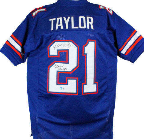 Fred Taylor Autographed Blue College Style Jersey w/ 96 Natl Champs-BAW Holo