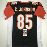 Autographed/Signed CHAD JOHNSON Cincinnati Black Football Jersey JSA COA Auto