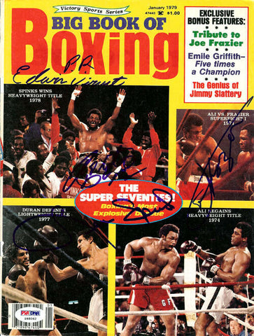 Frazier, Spinks, Duran & Authentic Autographed Signed Magazine Cover PSA S48562