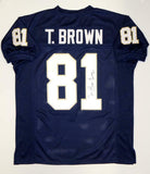 Tim Brown Autographed Navy Blue College Style Jersey W/ Heisman- JSA W Auth