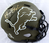 Barry Sanders Autographed Lions Salute to Service Speed Helmet-Beckett W Holo