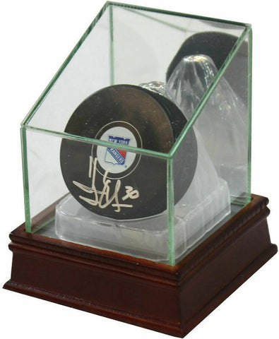 Hockey Puck Glass Display Case With Wood Base