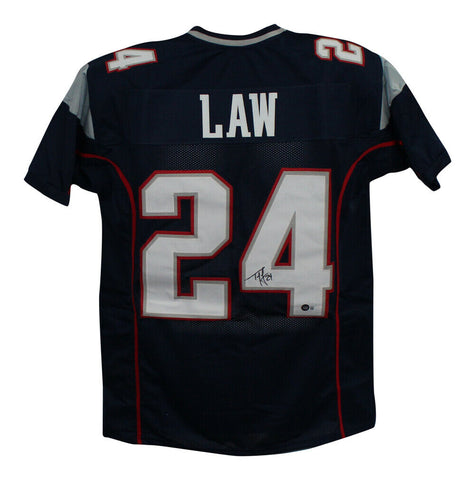 Ty Law Autographed/Signed Pro Style Blue XL Jersey BAS 33200