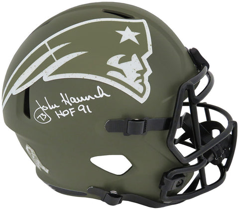 John Hannah Signed Patriots SALUTE Riddell F/S Speed Rep Helmet w/HOF'91 -SS COA