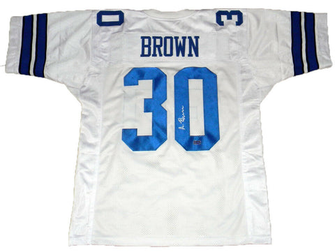 DALLAS COWBOYS ANTHONY BROWN SIGNED AUTOGRAPHED #30 WHITE JERSEY COA