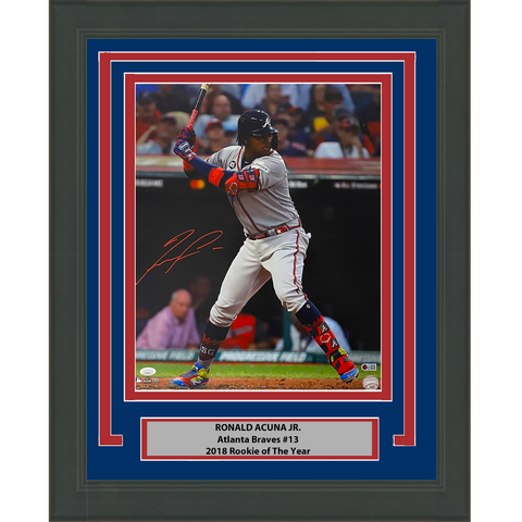 Framed Autographed/Signed Ronald Acuna Jr. Atlanta Braves 16x20 Photo JSA COA #6