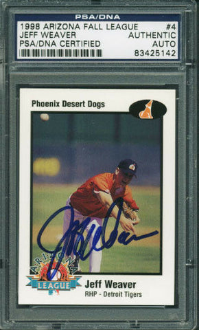 Tigers Jeff Weaver Authentic Signed Card 1998 Az Fall League #4 PSA/DNA Slabbed