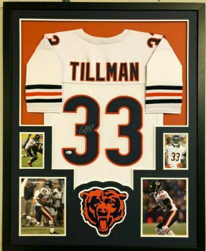 Charles (Peanut) Tillman Signed Chicago Bears 35x43 Framed Jersey Beckett  COA