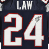 FRMD Ty Law Patriots Signed Mitchell & Ness Navy Auth. Jersey with "HOF 19" Insc