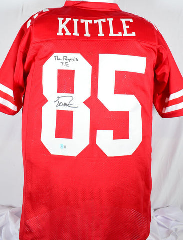 George Kittle Autographed Red Pro Style Jersey w/Peoples TE - Beckett W Hologram