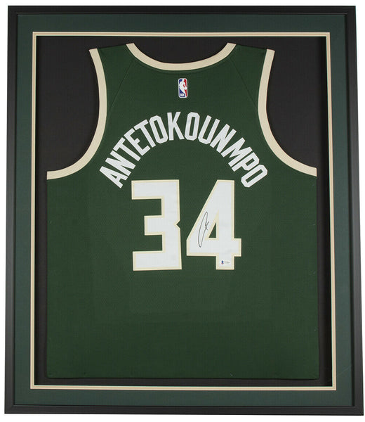 Giannis Antetokounmpo Autographed Green Milwaukee Bucks Jersey -  Beautifully Matted and Framed - Hand Signed By Giannis and Certified  Authentic by