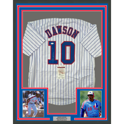 Framed Autographed/Signed Andre Dawson 33x42 Montreal Pinstripe Jersey JSA COA