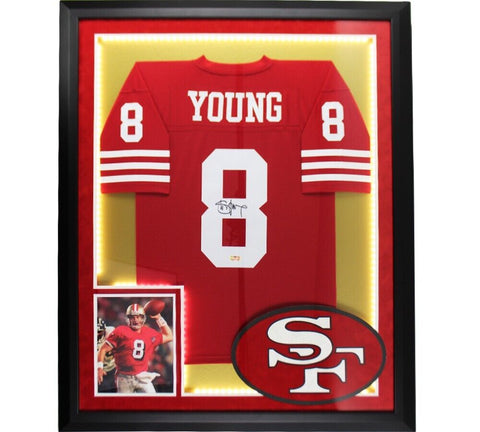 Steve Young Signed San Francisco 49ers Mitchell and Ness Game LED Framed Jersey