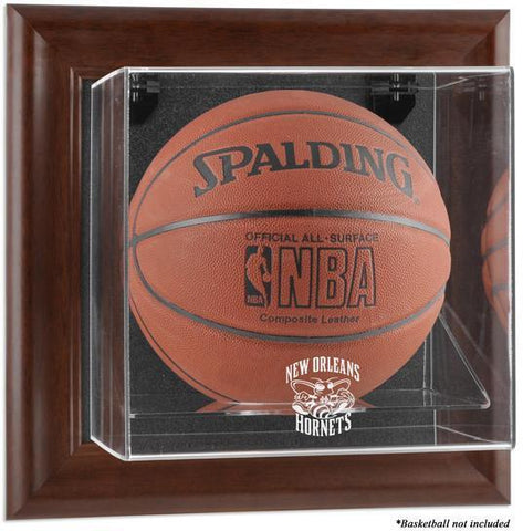 Hornets Brown Framed Wall-Mountable Team Logo Basketball Display Case