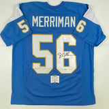 Autographed/Signed SHAWNE MERRIMAN San Diego Powder Blue Football Jersey BAS COA