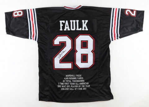 Marshall Faulk Signed San Diego State Aztec Career Stat Jersey (JSA) Rams, Colts