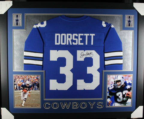 TONY DORSETT (Cowboys blue SKYLINE) Signed Autographed Framed Jersey JSA