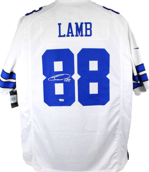 CeeDee Lamb Autographed Cowboys White Nike Game Jersey-Fanatics *Silver