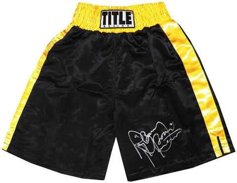 Ray Mancini Signed Title Black With Gold Waist Boxing Trunks w/Boom Boom -SS COA