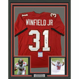 FRAMED Autographed/Signed ANTIONE WINFIELD JR 33x42 Red Football Jersey PSA COA