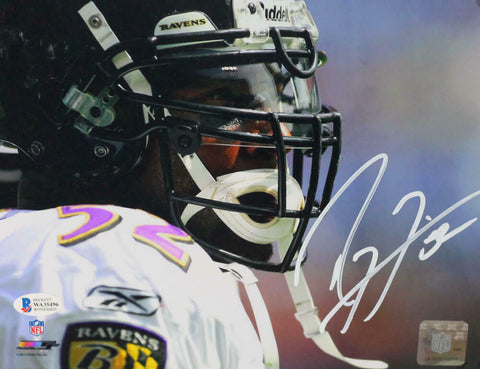 Ray Lewis Autographed Baltimore Ravens 8x10 Close PF Photo- Beckett Auth *White
