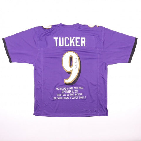 Justin Tucker Signed Baltimore Ravens Stat Jersey (JSA COA) NFL Record 66 Yd F.G