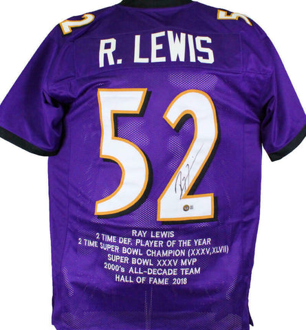Ray Lewis Autographed Purple Pro Style STAT Jersey-Beckett W Hologram *Black
