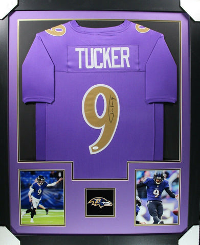 JUSTIN TUCKER (Ravens color rush TOWER) Signed Autographed Framed Jersey JSA