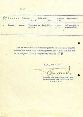 General Erwin Rommel Signed 1941 WWII Document JSA LOA