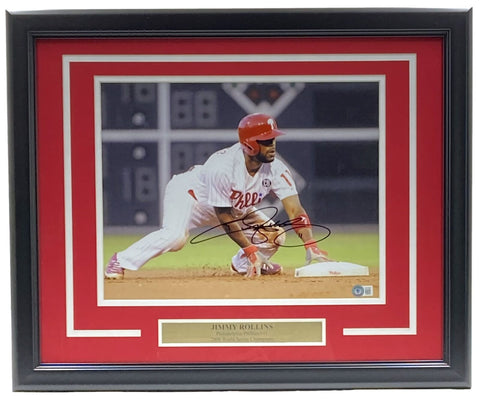 Jimmy Rollins Signed Framed 11x14 Philadelphia Phillies Baseball Photo BAS
