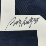 Autographed/Signed RUDY RUETTIGER Notre Dame Irish Blue Stat Jersey JSA COA
