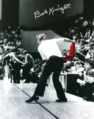 Bob Knight Autographed Indiana 16x20 B&W With Red Chair Photo- JSA W *Silver