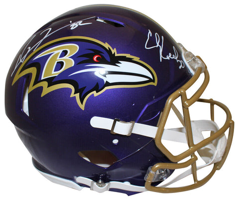 Ray Lewis & Ed Reed Signed Baltimore Ravens Authentic Flash Helmet BAS 38899
