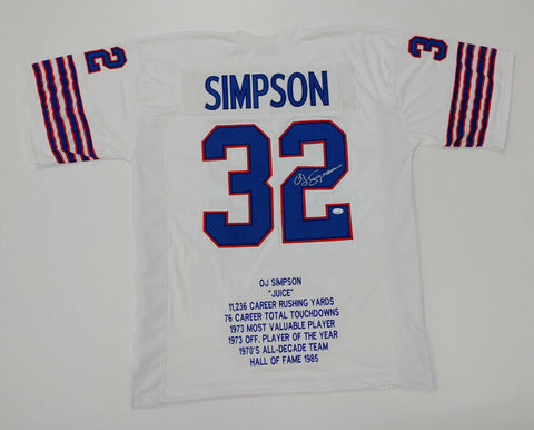 O. J. Simpson Signed Buffalo Bills White Career Highlight Stat Jersey (JSA COA)